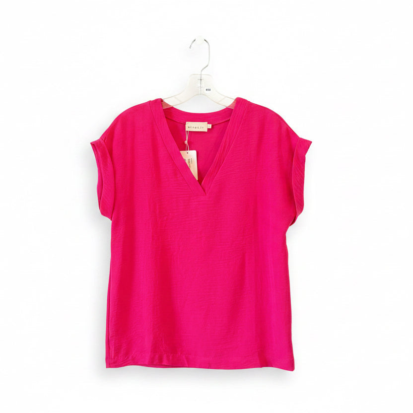 Fuchsia V-Neck Blouse