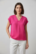 Fuchsia V-Neck Blouse