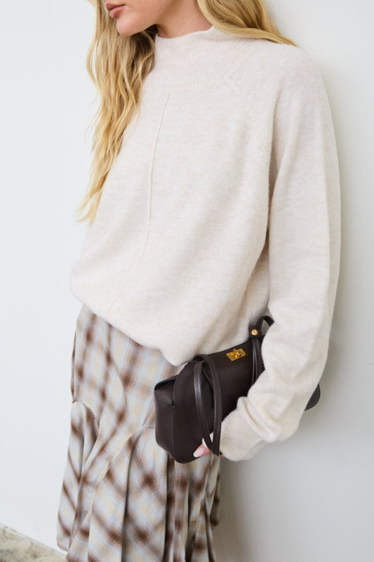 Cream Mock Neck Pullover Sweater