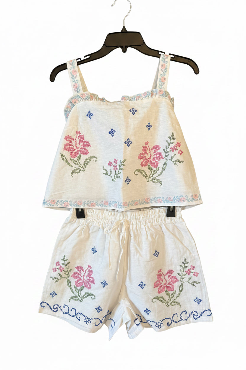 Embroidery Strap Top & Short Set