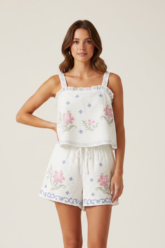 Embroidery Strap Top & Short Set