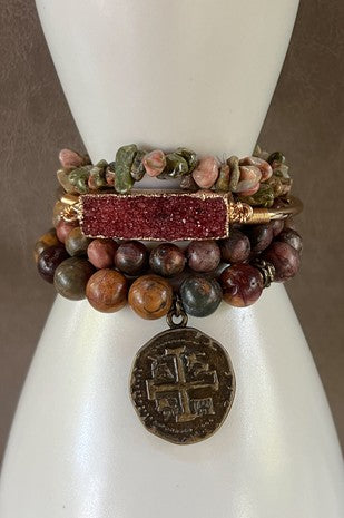 Amber Unakite Bracelet