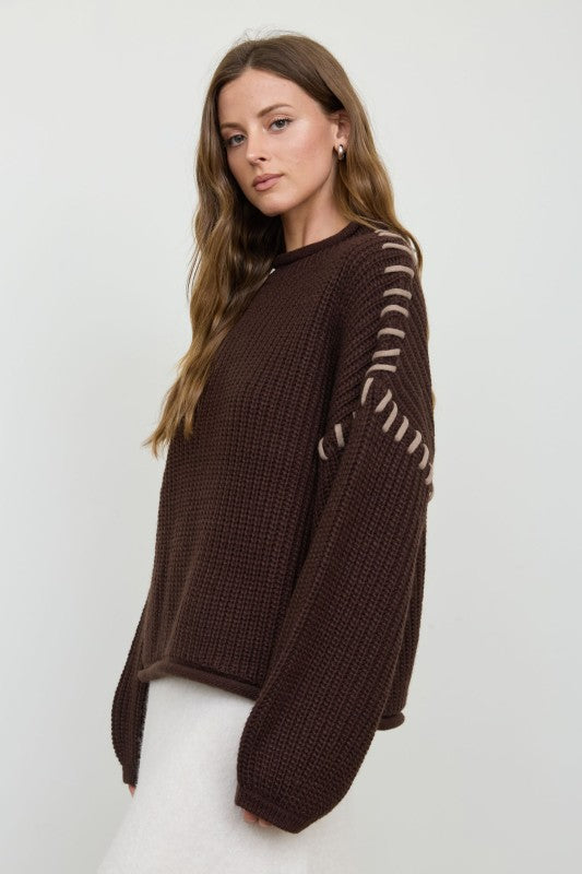 Chocolate Brown Contrast Stitch Sweater