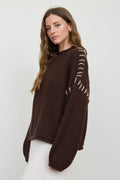 Chocolate Brown Contrast Stitch Sweater