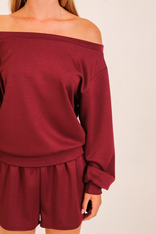 Off-Shoulder Lounge Top & Shorts Set
