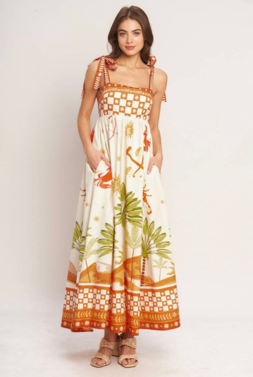 Orange Coastal Print Maxi Dress
