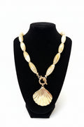 Beaded Acrylic Stone & Metal Shell Charm Necklace
