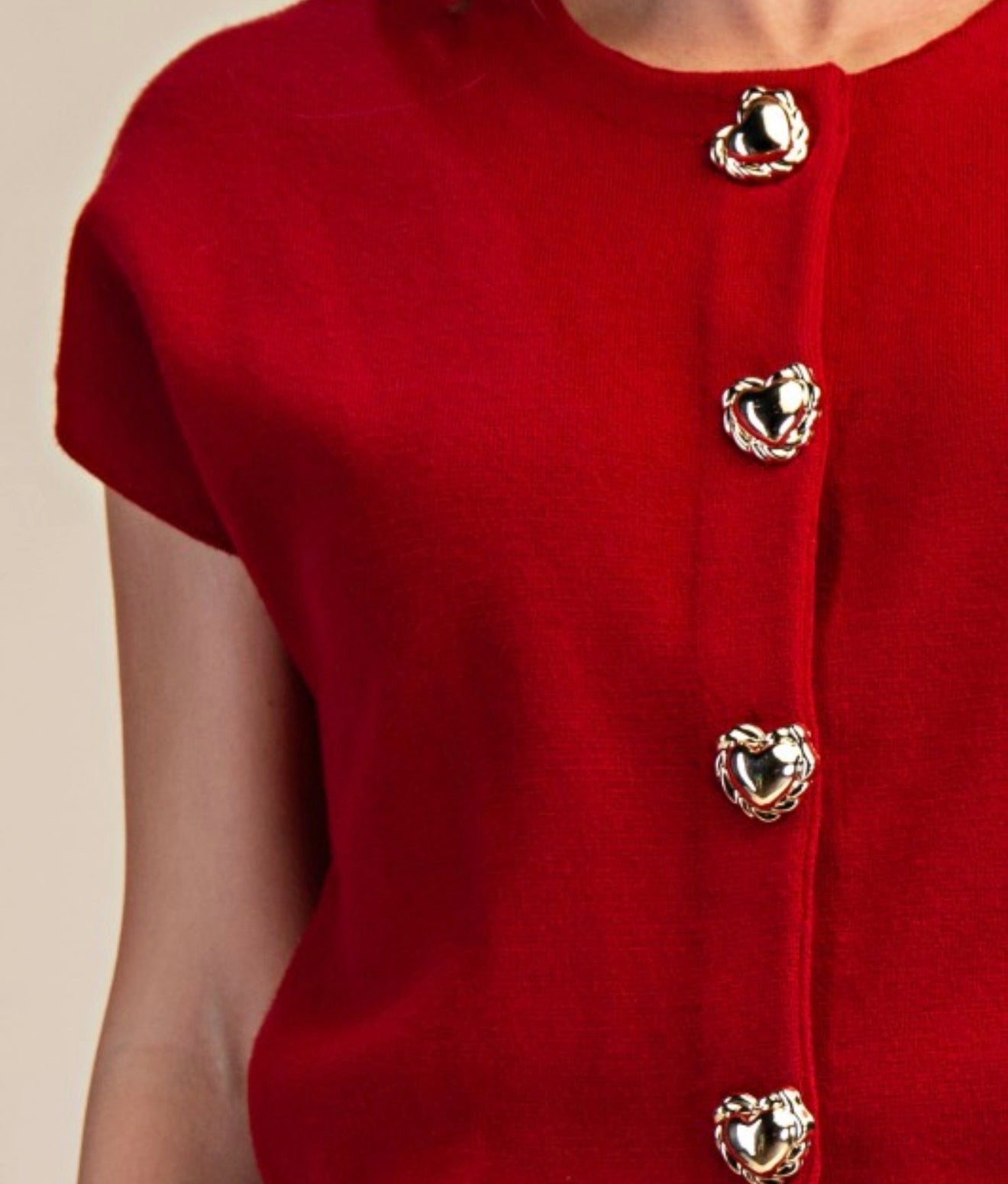 Heart Button Sweater in Red