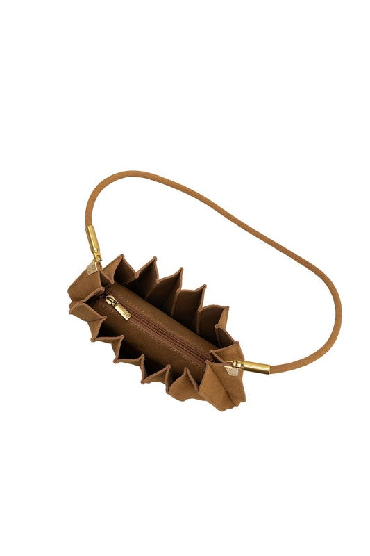 Camel Pleated Vegan Suede Shoulder Bag