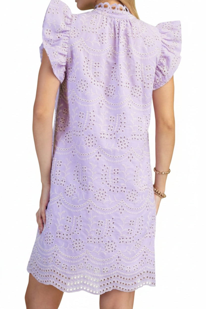 Lilac Eyelet V-Neck Mini Dress