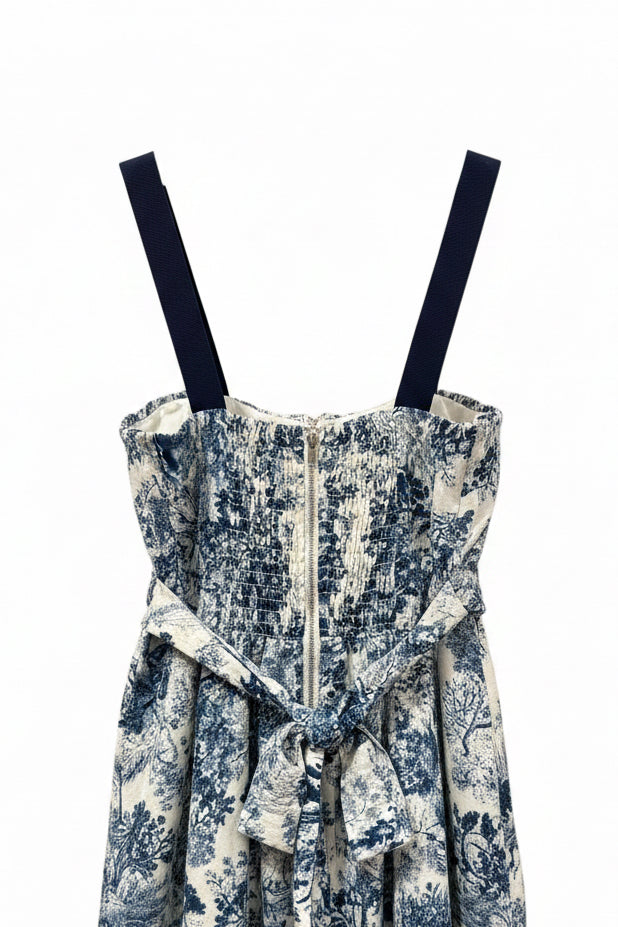 Navy Toile Tie Strap Maxi Dress