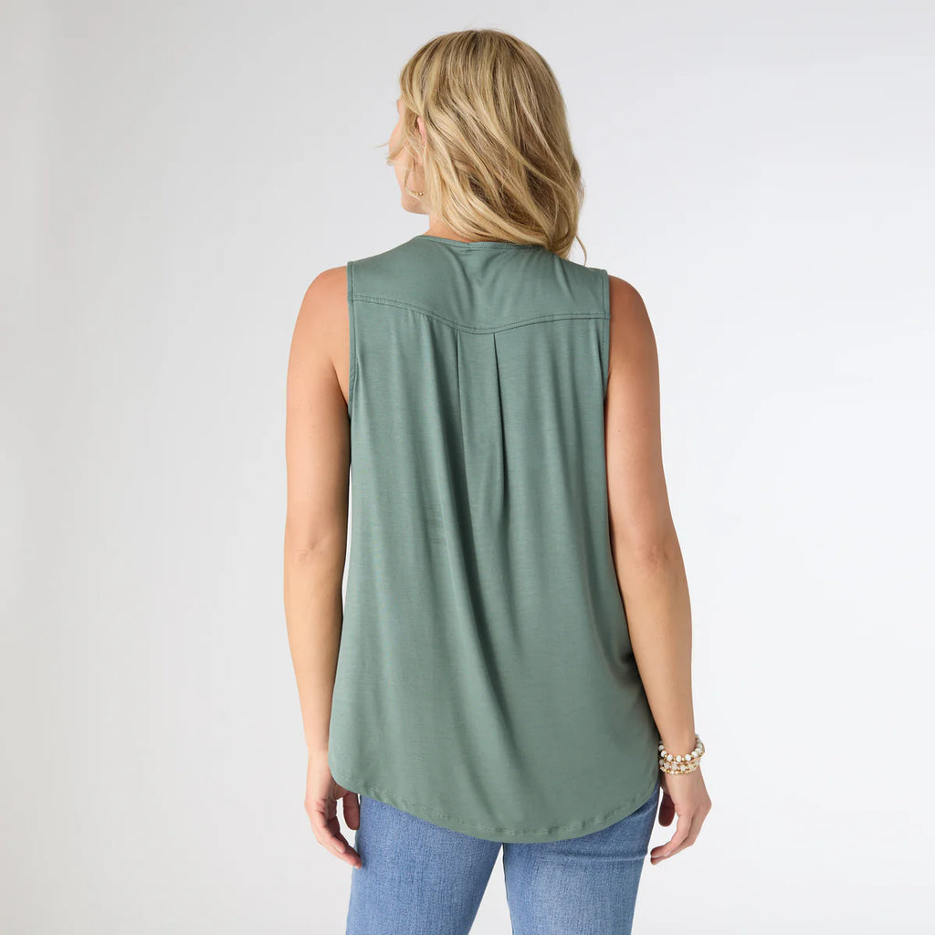 Spruce Green Pleat Back V-Neck Tee