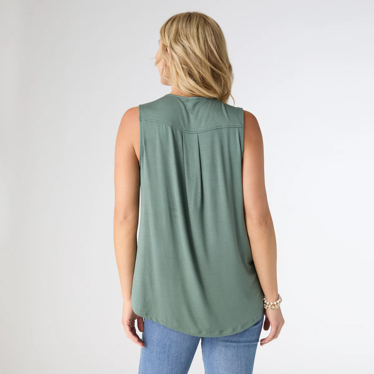 Spruce Green Pleat Back V-Neck Tee