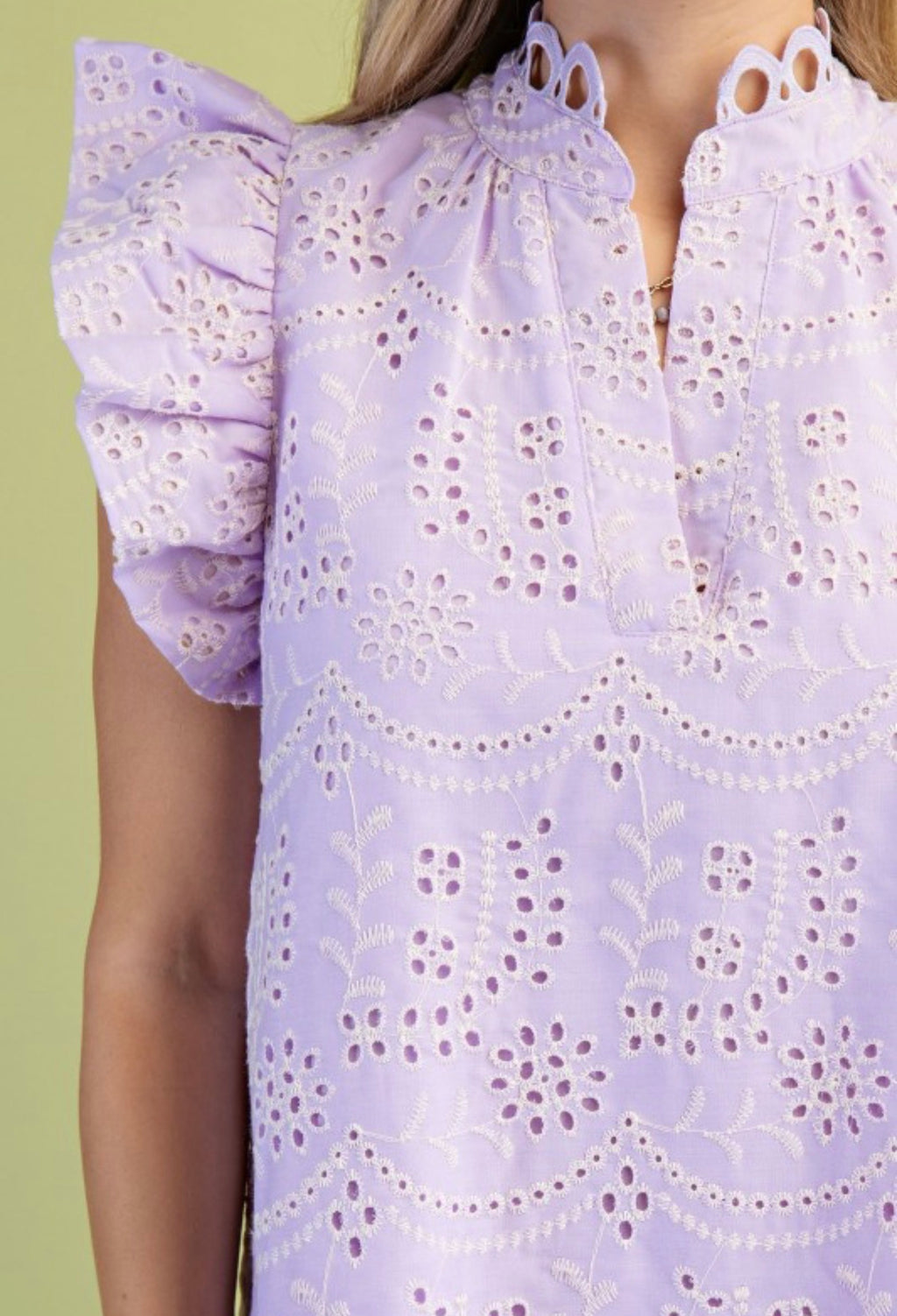 Lilac Eyelet V-Neck Mini Dress