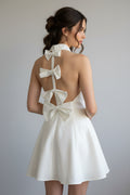White Bow Detail Fit & Flare Mini Dress