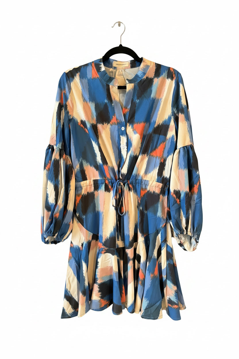 Print Drawstring Mini Dress