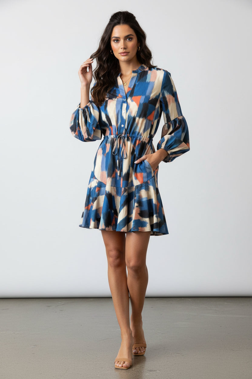 Print Drawstring Mini Dress