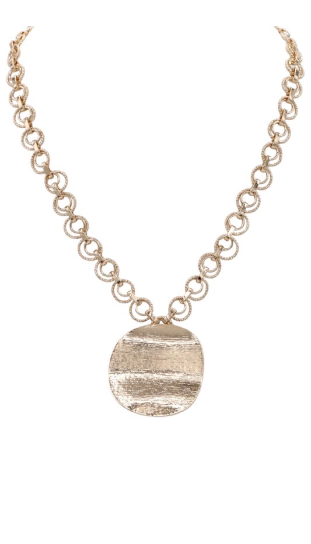 Gold Textured Double Circle Wavy Chain Necklace