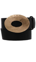 Pounded Oval Buckle Faux Leather Belt – Black