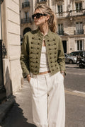 Washed Olive Military-Inspired Hook & Eye Jacket