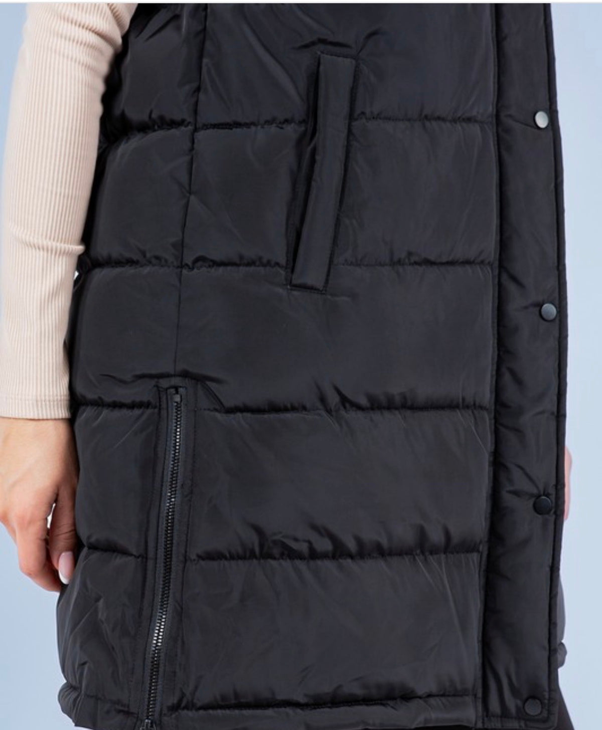 Black Longline Quilted Puffer Vest