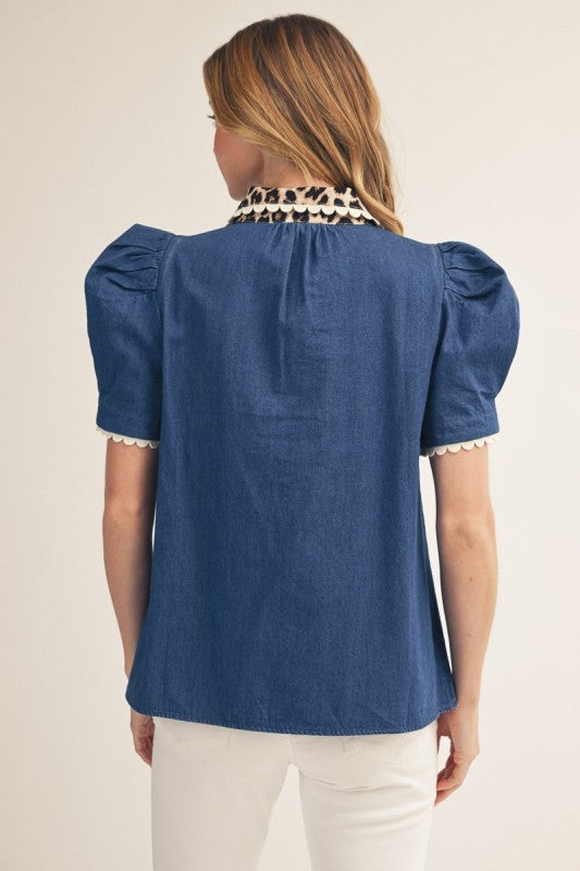 Puff Shoulder Denim Top