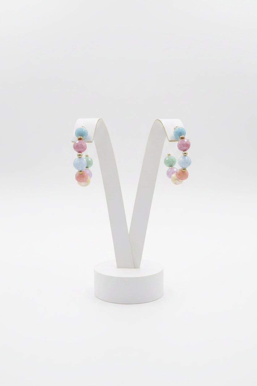 Colorful Pastel Bead Statement Hoop Earrings