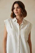 Sleeveless Button Shirt in Ivory