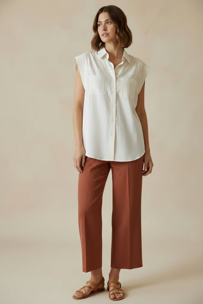 Sleeveless Button Shirt in Ivory