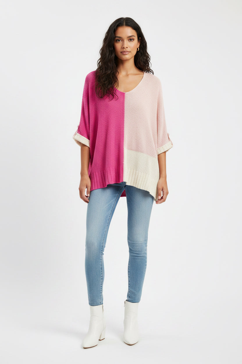 Color Block Hot Pink Top