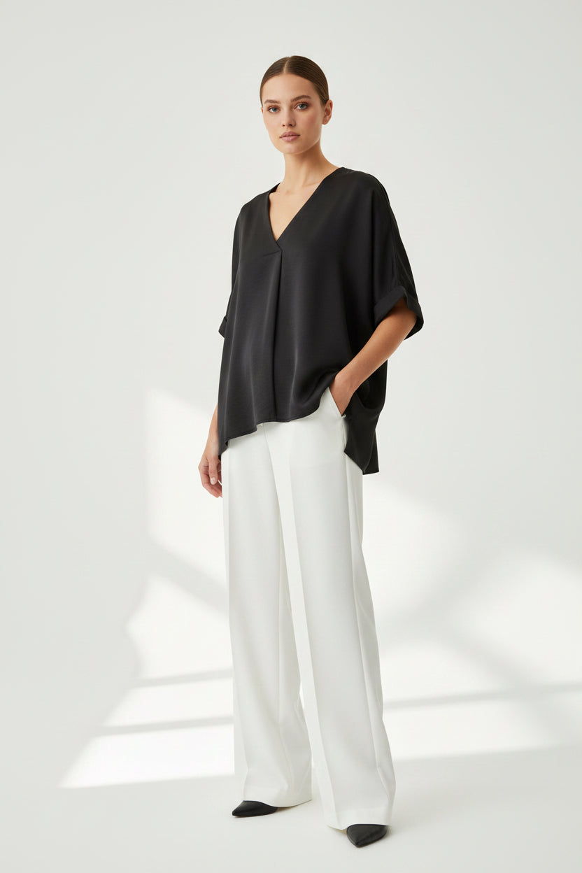Black V-Neck Blouse