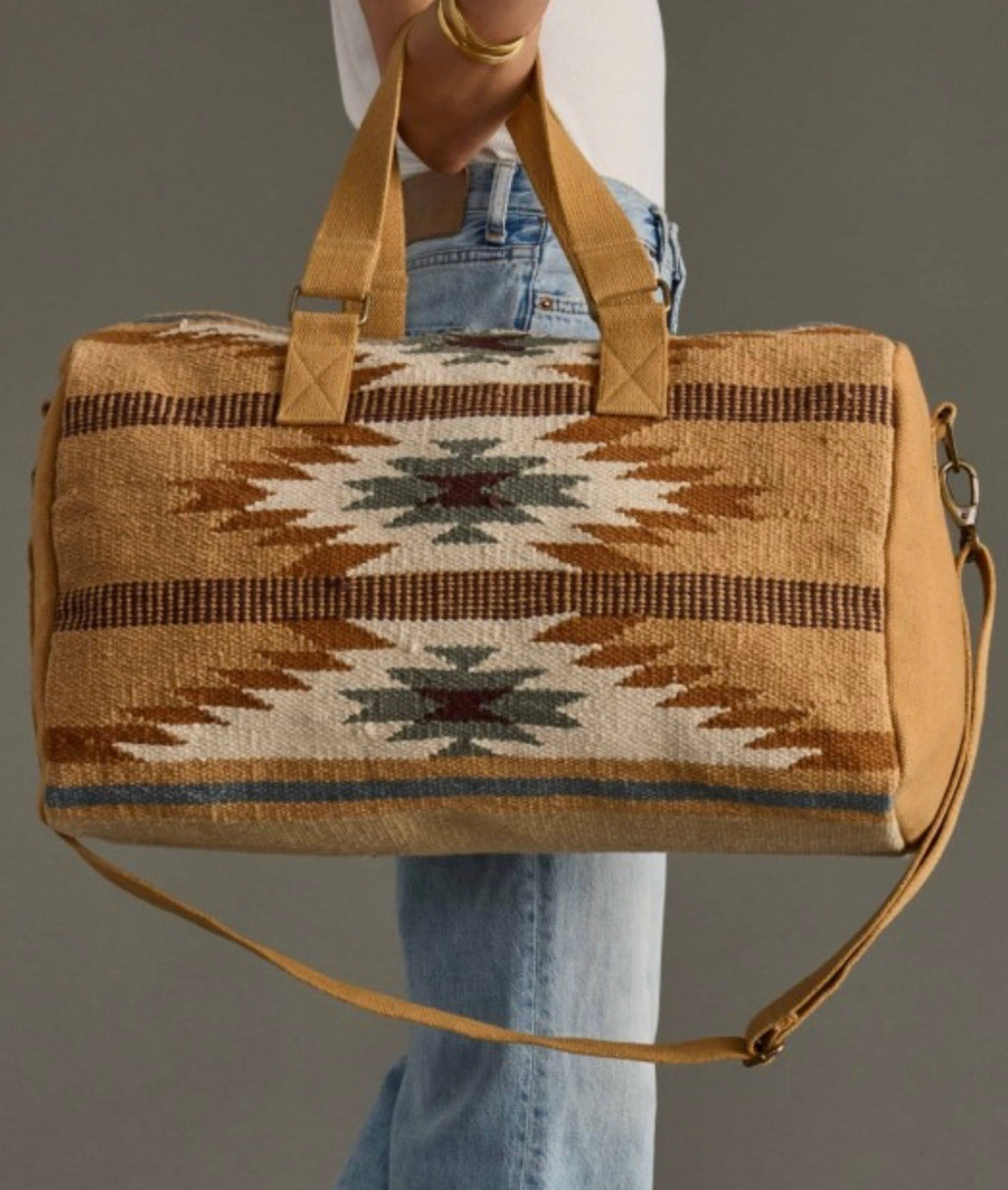 Tan, Camel & Teal Duffel Bag