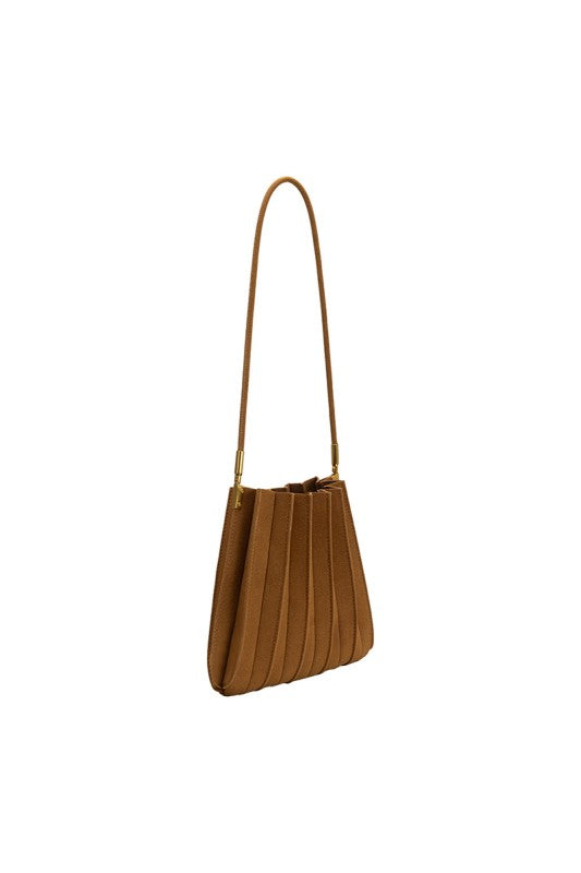 Camel Pleated Vegan Suede Shoulder Bag
