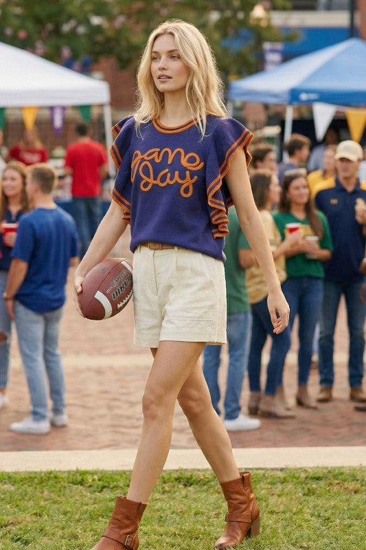 Game Day Ruffle Sleeve Sweater Top
