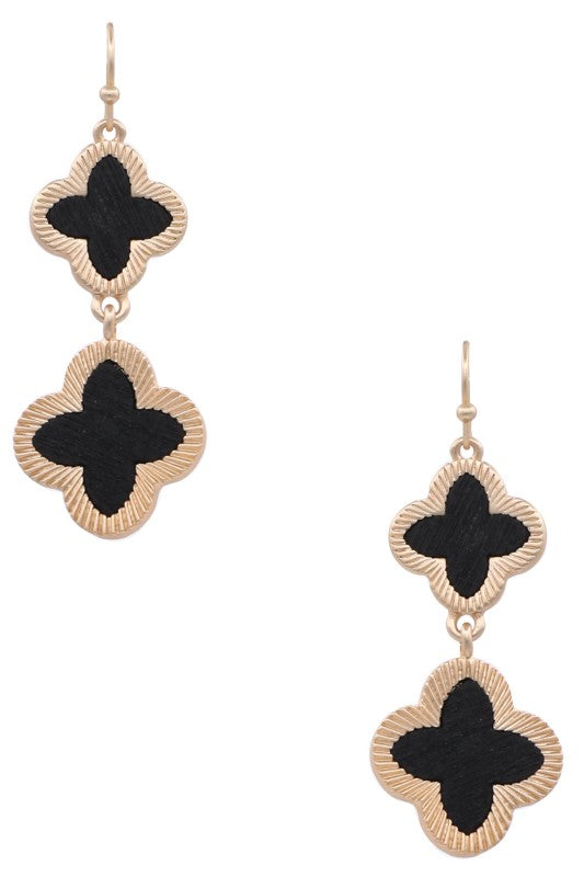 Double Clover Drop Earrings | Black & Gold