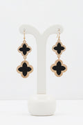 Double Clover Drop Earrings | Black & Gold
