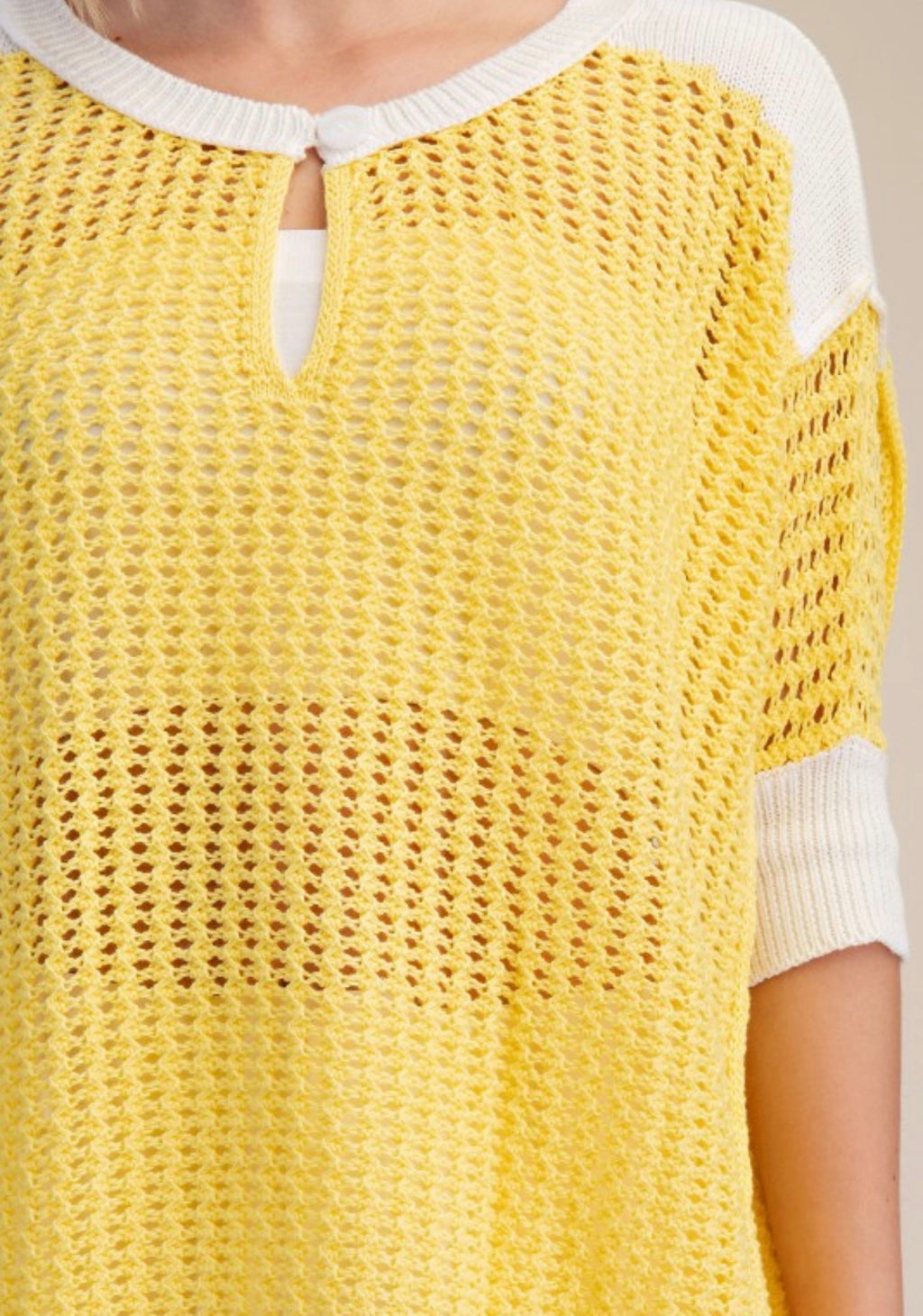 Keyhole Open-Stitch Sweater in Butter Yellow