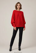 Red Ribbed Dolman Sleeve Sweater