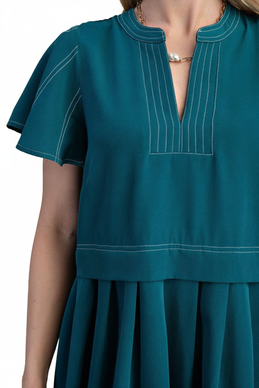 Flutter Sleeve Mini Dress in Teal