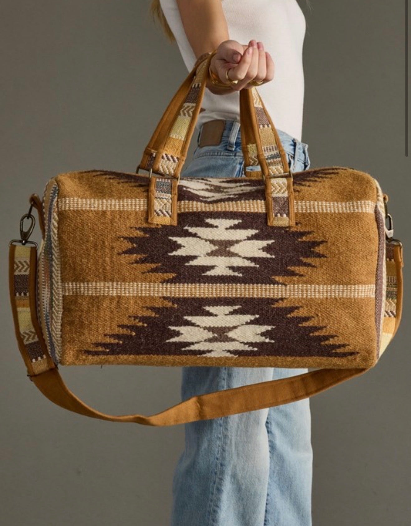 Tan, Brown & Cream Duffel Bag