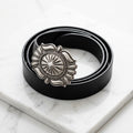 Black Western Belt with Silver-Tone Floral Buckle