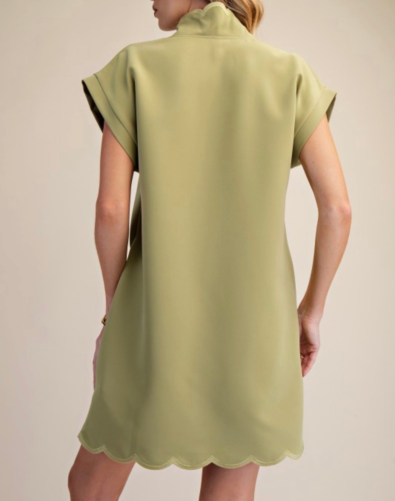 Scallop V-Neck Dress in Sage