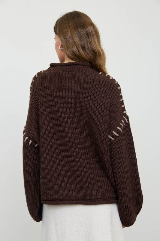 Chocolate Brown Contrast Stitch Sweater