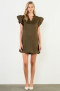 Flutter Sleeve Suede Mini Dress in Olive