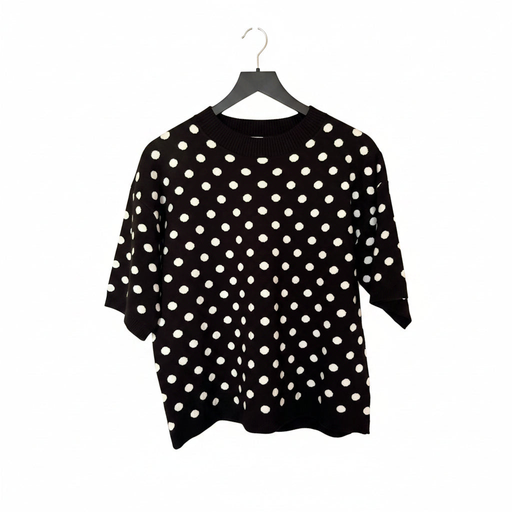 Black & White Polka Dot Sweater Top