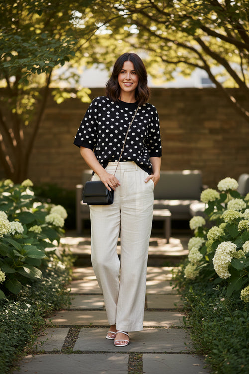 Black & White Polka Dot Sweater Top