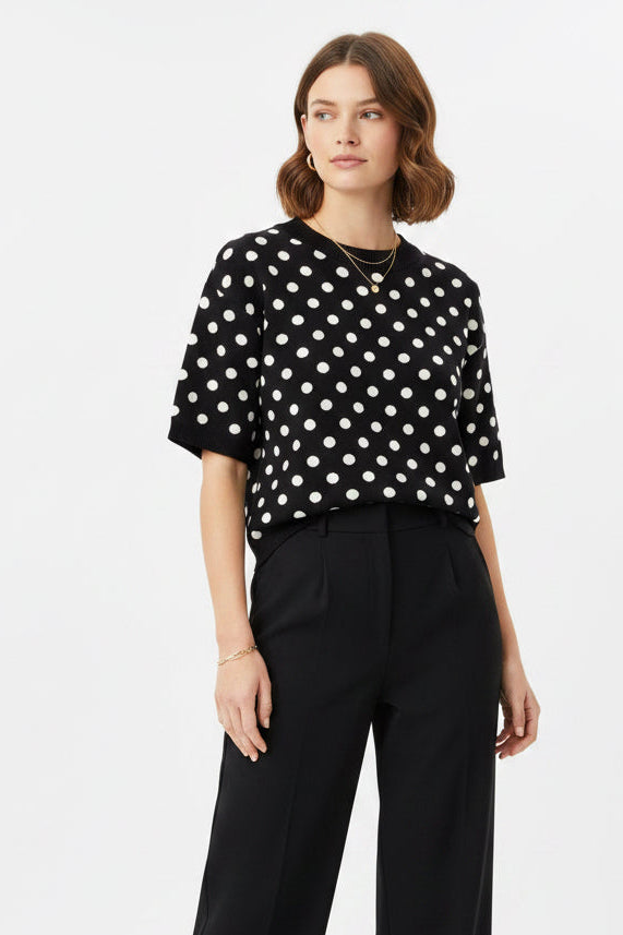 Black & White Polka Dot Sweater Top