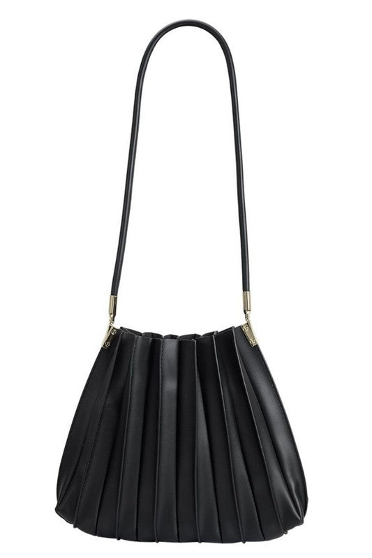 Black Pleated Shoulder Bag with Matching Pouch
