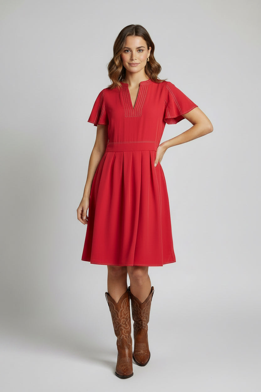 Chili Red Flutter Sleeve Mini Dress
