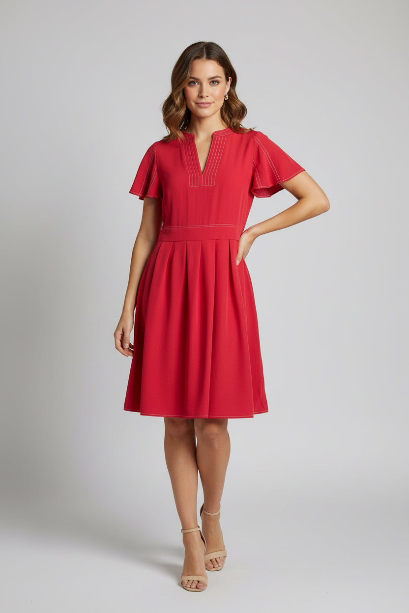 Chili Red Flutter Sleeve Mini Dress